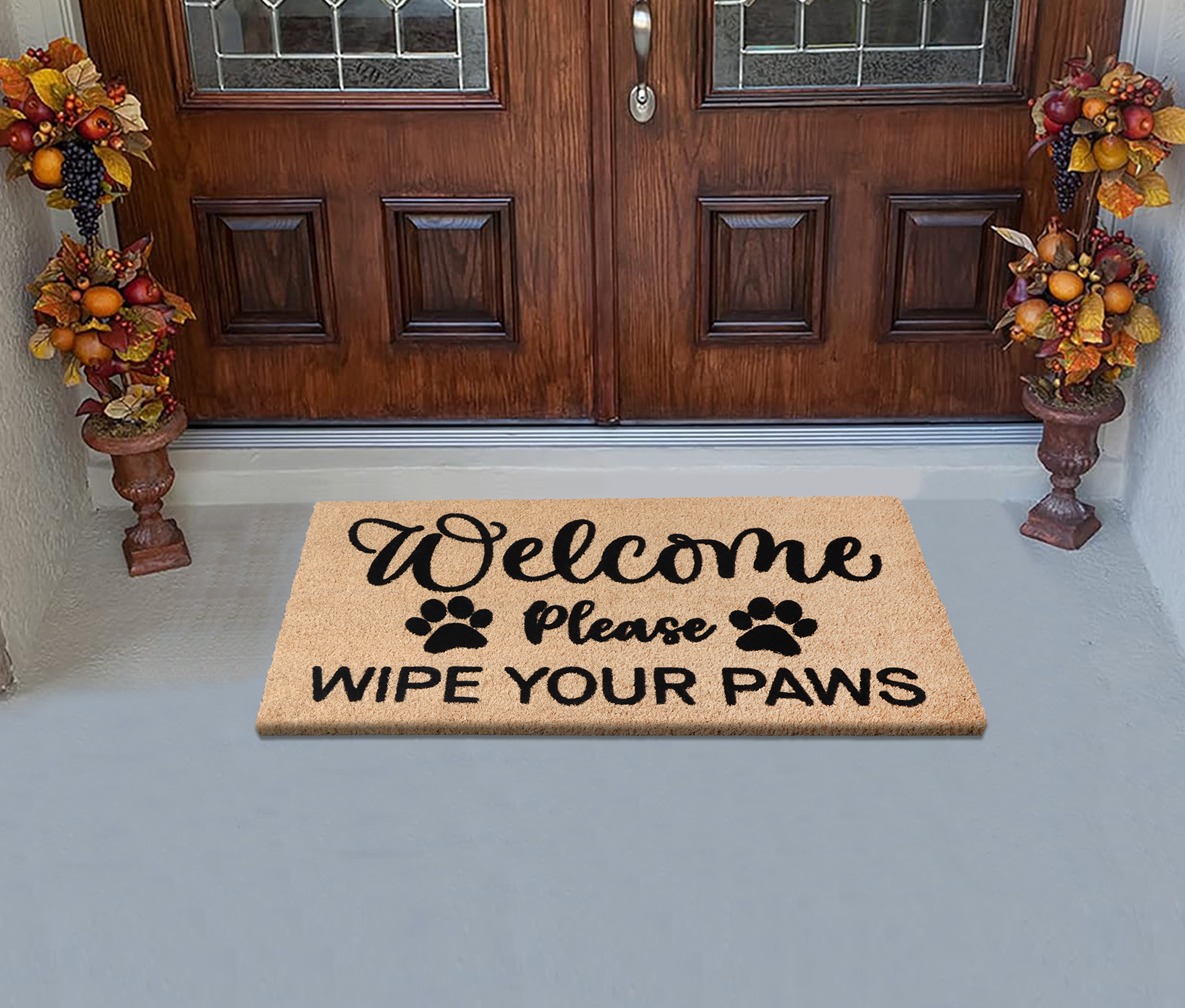 A1HC Natural Coir Flocked Welcome Doormat, Paws Black, 24x36 Inches, Durable Outdoor Mat, Non-Slip, Fade Resistant