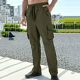 thumbnail image 2 of Stamzod Khaki Pants Mens Solid Color Elastic Waist Work Pants with Pocket Casual Drawstring Cargo Pants for Men Army Green-4 XXL, 2 of 5