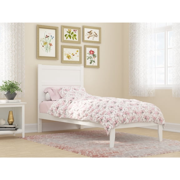 Twin XL Platform Bed|White Wood Headboard|Modern Bedroom Furniture