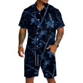 thumbnail image 2 of Dwelliawo Men's 2 Piece Camo Tree Print Outfit Short Sleeve Button Down Shirt and Drawstring Shorts Set, Casual Summer Beach Hawaiian Outfits for Hunting Fishing Dark Blue L, 2 of 5