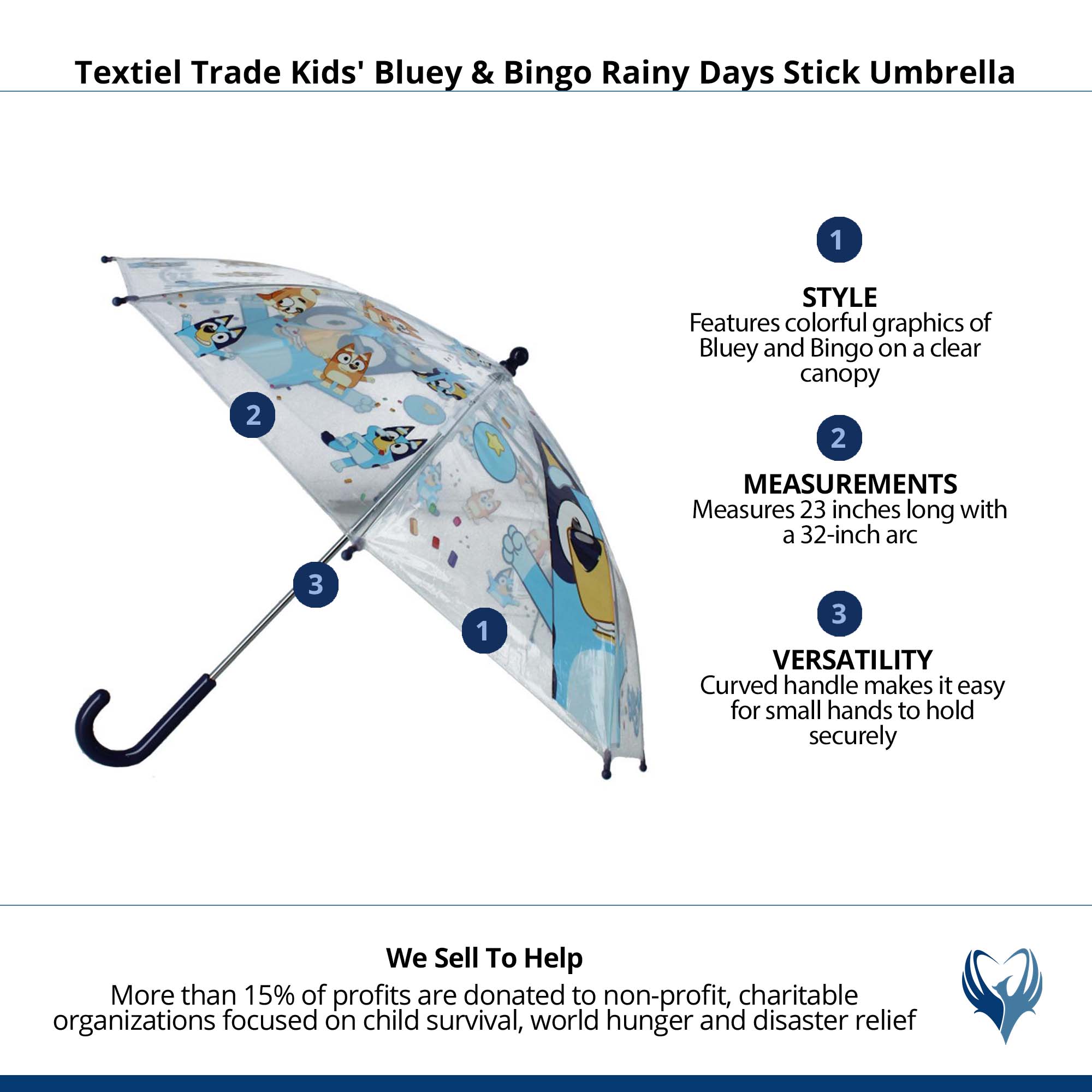 Textiel Trade Kids' Bluey & Bingo Rainy Days Stick Umbrella