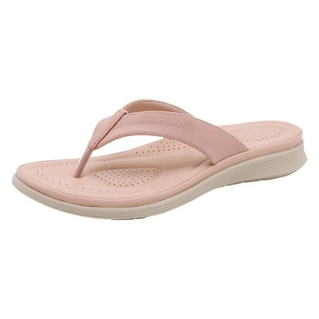 

MIASHUI Womens Sandals Shoes Casual Solid Colour Thick Bottom Beach Large Size Slope Heel Sandal Slippers Casual Summer Shoes Pink 8
