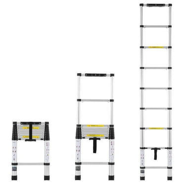 KFFKFF 8.5 FT Telescoping Ladder, 375 lbs Load Capacity Aluminum Telescopic Extension Ladder, Multi-purpose Collapsible Ladder with Anti-slip Feet for RV, Home or Outdoor Work