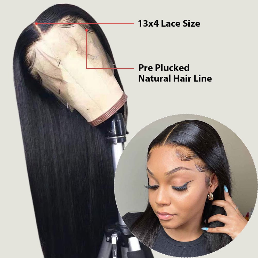Transparent Lace Front Wigs Straight Hair 13x4 Lace Front Wigs Human Hair with Baby Hair Pre Plucked Bleached Knots 150% Density Remy 10A Brazilian Straight Lace Wigs for Black Women(28 Inch)