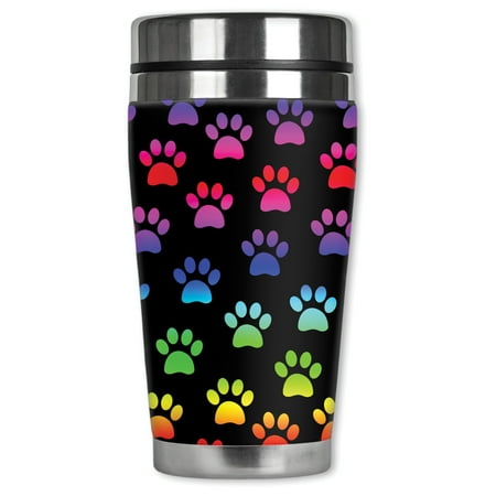 Mugzie brand 16-Ounce Stainless Steel Travel Mug with Insulated Wetsuit Cover - Paw