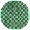 thumbnail image 1 of Ahgly Company Machine Washable Indoor Round Checkered Turquoise Blue Modern Area Rugs, 4' Round, 1 of 4