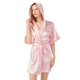 thumbnail image 1 of Women's Hooded Silk Robes Satin Kimono Robe Short Silky Bathrobe Bridesmaid Wedding Party Sleepwear, 1 of 4