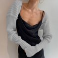 thumbnail image 2 of Women Knit Crochet Long Sleeve Crop Top Bolero Cardigan Contrast Color Vintage Cropped Sweater, 2 of 2