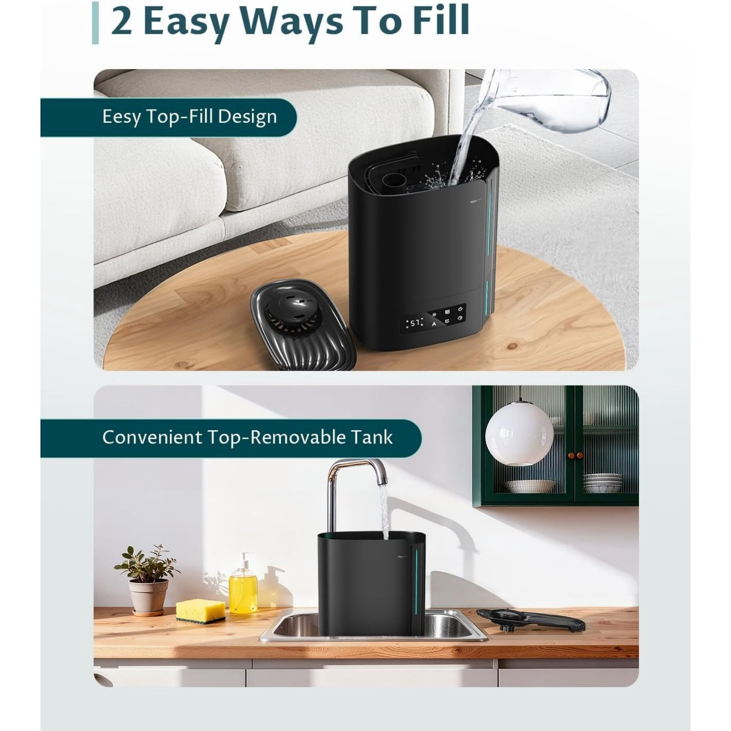 6L Humidifiers for Bedroom Large Room & Essential Oil Diffuser, Ultrasonic Top Fill Cool Mist Humidifiers for Baby, Plants, Nursery Last up to 60 Hours, Smart Humidistat Control, Quiet, Black