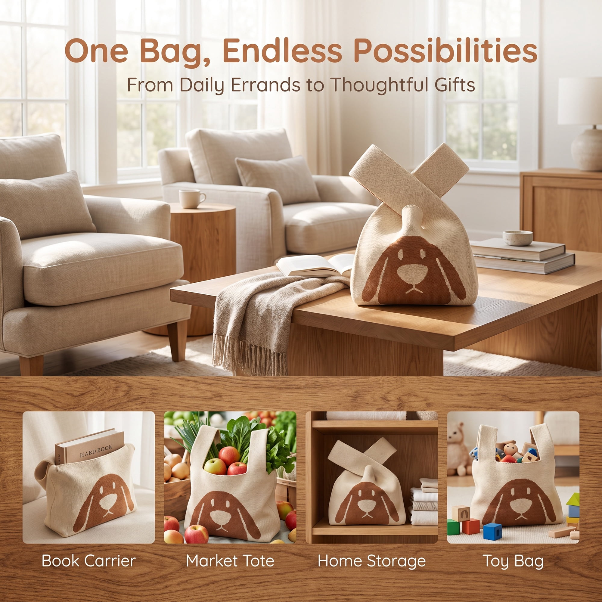 Unique Bargains Cute Cartoon Gift Bags with Handles for Parties 7.5" x 13.4" Brown