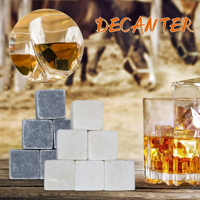 Xihbxyly Juego de Piedras para Whisky, Piedras Únicas Reutilizables para Enfriar, Incluye Bolsa de Terciopelo, Sin Sabor a Agua, Ideal para Whisky, Licor, Café, Refrescos y Jugos. Juego de 6 Piezas.