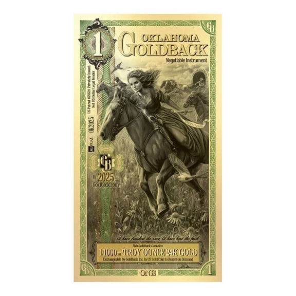 1 Oklahoma Goldback 1/1000 oz 24K Gold Foil Aurum Note