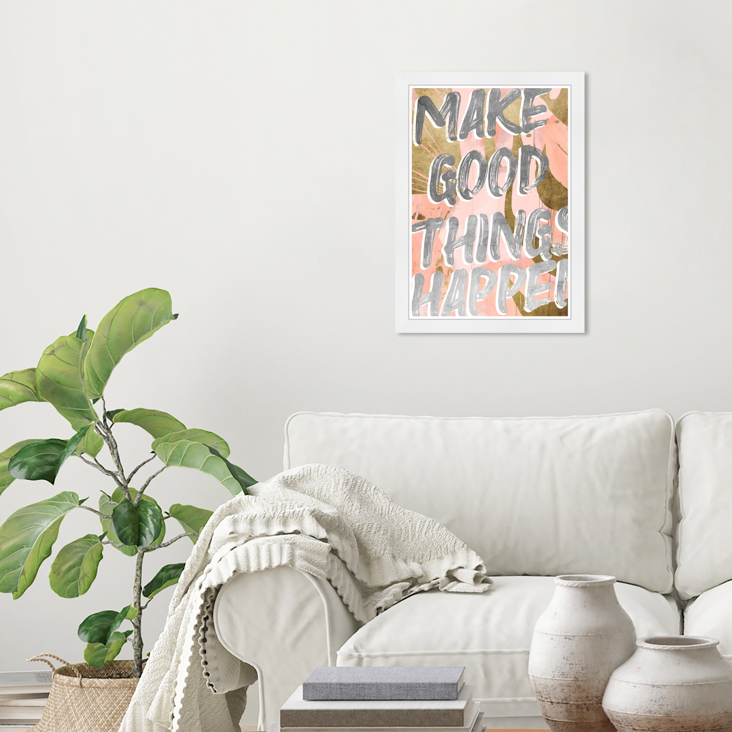 Wynwood Studio Prints Make Good Things Happen Blush Typography and Quotes Inspirational Quotes and Sayings Wall Art Canvas Print Pink Light Pink 13x19