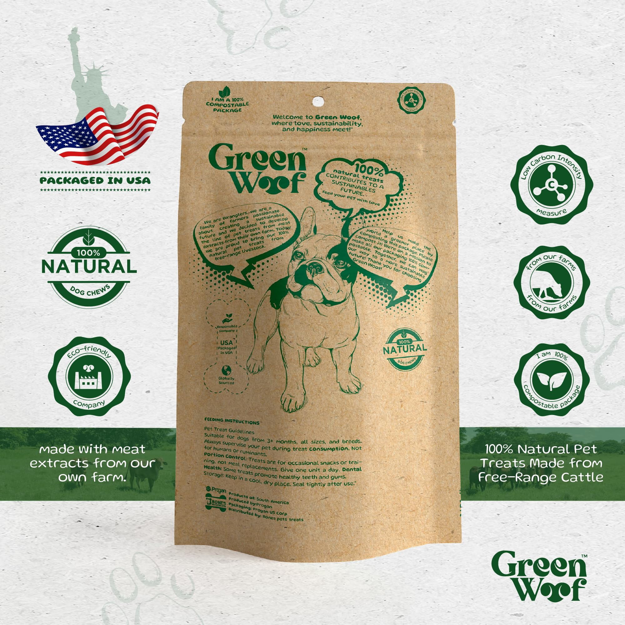 Green Woof, Bully Sticks (6 Inch), Easily Digestible 100% Pure Beef Treats, Pasture-Raised, Organic, Grain-Free, Durable and Long-Lasting Chews for Medium & Large Dogs (Medium, 20, Count)