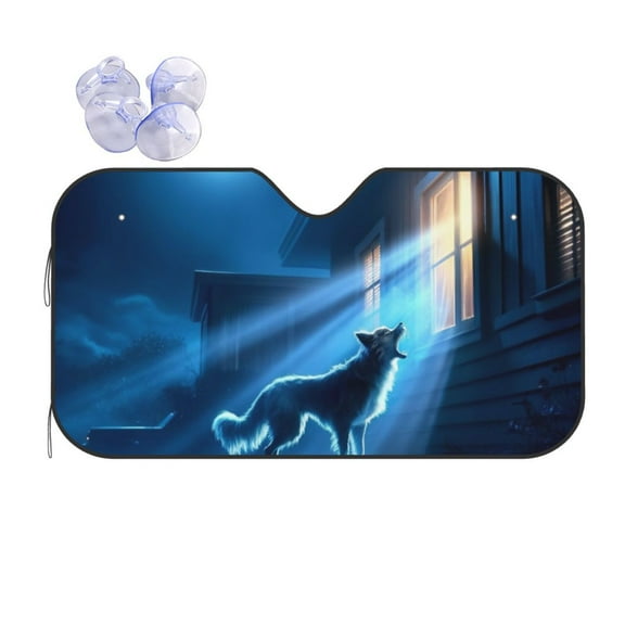 Kdxio A Wolf Barks Out A Window Print Front Windshield Sun Shade,Folding Auto Sunshade for Car Truck SUV-Small