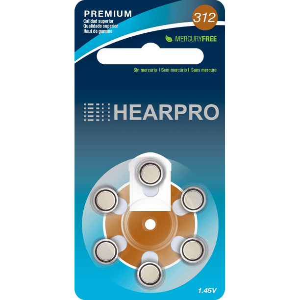 HEARPRO Size 312 LongLasting Hearing Aid Batteries 60 Pack MercuryFree Zinc Air Technology