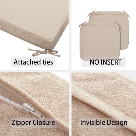 PYYAN-Outdoor Cushion Covers 24 x 24 x 4 inch,Set of 2,Replacement Square Seat Cushion Cover for Patio Furniture Chair,Water Resistant,Fade-Resistant Slipcover Only,No Insert(Antique Beige)