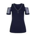 thumbnail image 4 of USSUMA Womens Tops Dressy Casual Summer Short Sleeve Rhinestones Shirts for Women Trendy Sexy Cold Shoulder Net Yarn V Neck T-Shirts Blouses for Women Plus Tunic, 4 of 4