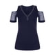 thumbnail image 4 of ICHUANYI Clearance Women Casual V-neck Hot Drilling Strapless Net Yarn Short Sleeve T-Shirt Tops(Navy, XL) ICHUANYI WER2023080911006, 4 of 4