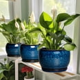 thumbnail image 6 of Flower Pots 6 inch, Modern Small Round Ceramic Planter with Drainage Hole and Saucer, Gift for Women & Mom, for Orchids & Indoor Plants, Blue Glaze, 6 of 6