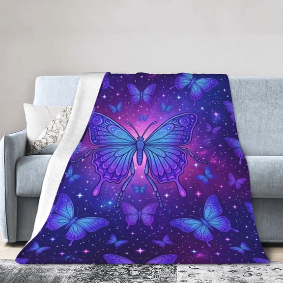 Butterfly Flannel Blanket, Ultra Soft Cozy Throw for Adults, Warm Blanket Gift for Sofa Couch and Bed 50x40