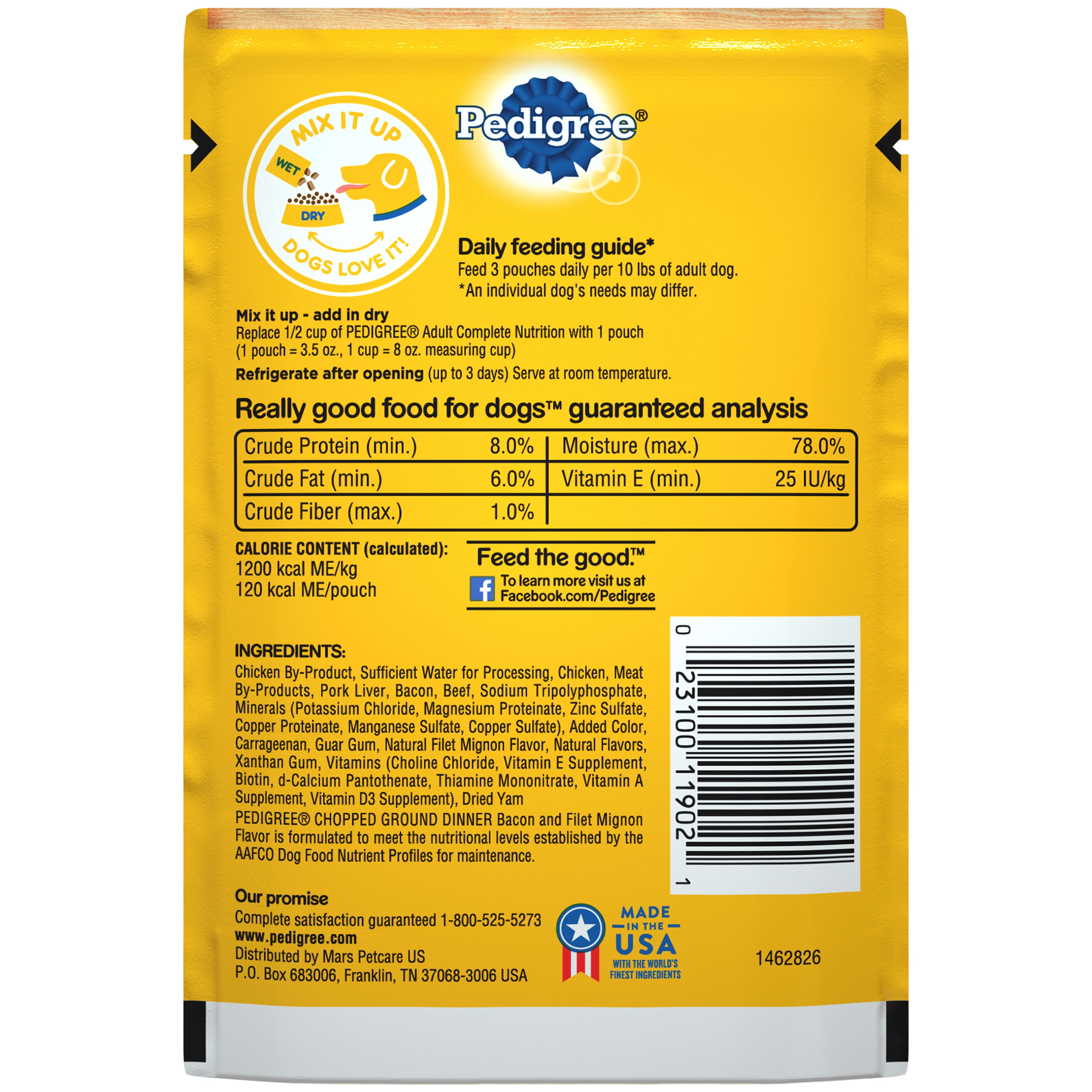 (16 pack) Pedigree Wet Dog Food Pouches, Bacon and Filet Mignon Flavor, 3.5 oz. Pouch