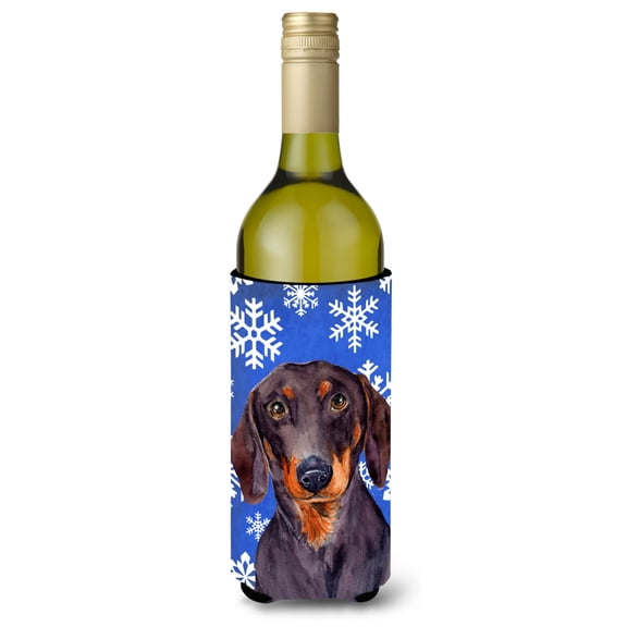 Carolines Treasures LH9268LITERK Dachshund Winter Snowflakes Holiday Wine Bottle Hugger Wine Bottle multicolor