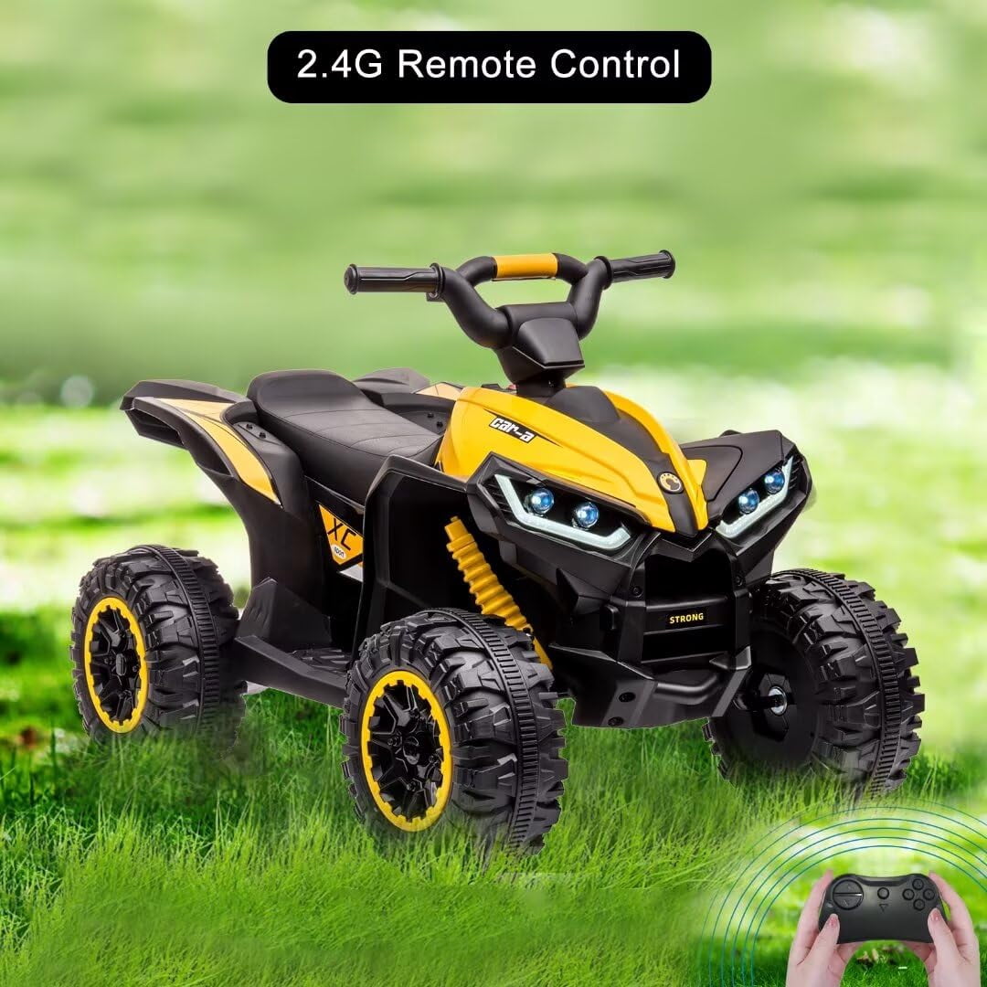 TROPOW Electric Ride On Cars with Remote Control,Kids Ride On ATV 4 Wheeler, Electric Battery-Powered with Remote Control, Music, Horn, Led Lights, USB Port, Treaded Tires