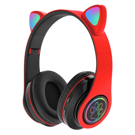 Wireless Bluetooth Over-Ear Stereo Foldable Headphones, Wired Headsets with Built-in Microphone for iPhone, PC,Red