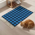 thumbnail image 6 of Bathroom Rug 2'x 3', Black Blue Plaid Woven Cotton Washable Rug with Tassels, Country Buffalo Checked Gingham Non Slip Front Door Mat for Entrance, Doorway, Hallway, Laundry Room, 6 of 9