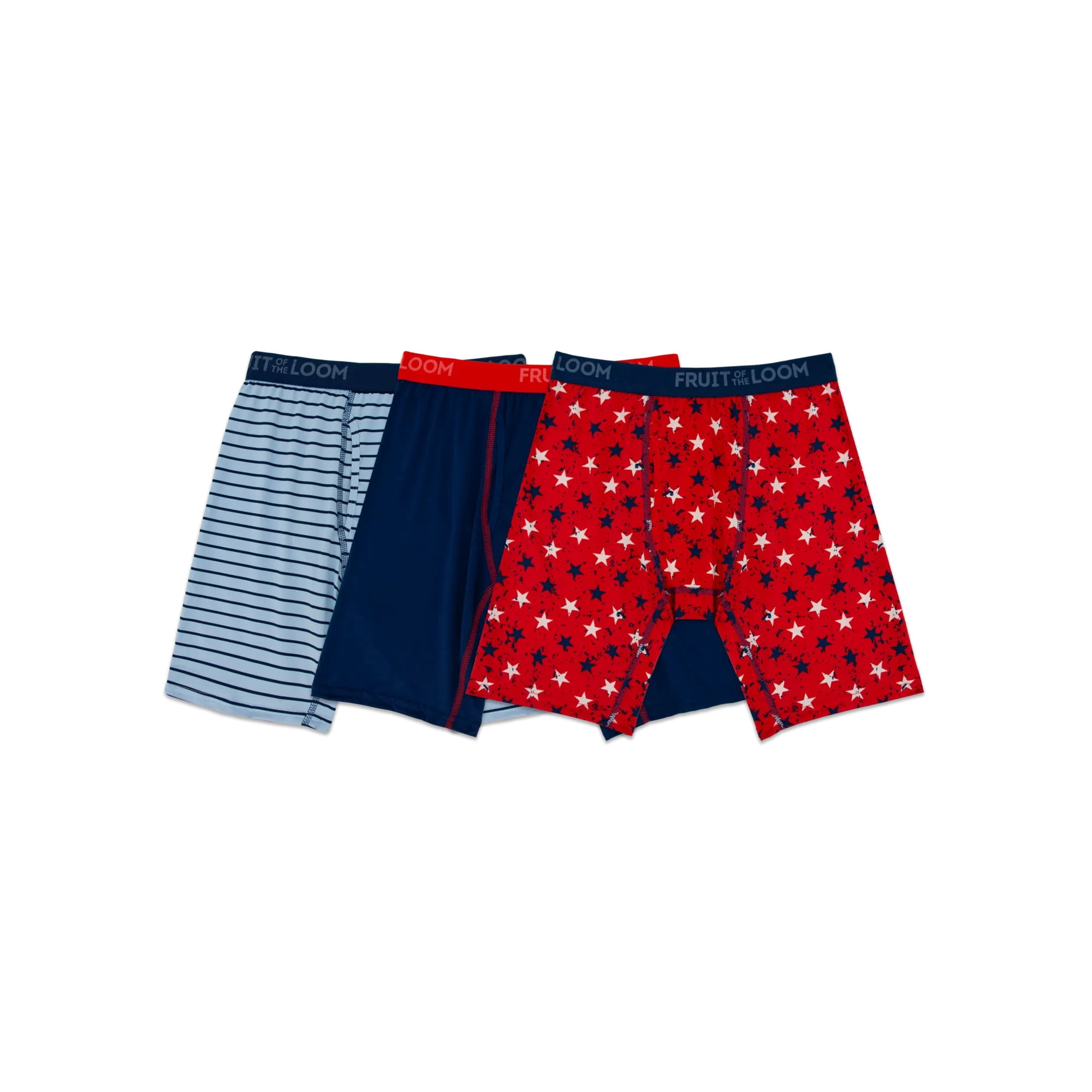 Fruit of the Loom Men's Americana Stretch Boxer Briefs, Moisture Wicking Underwear, 3-Pack