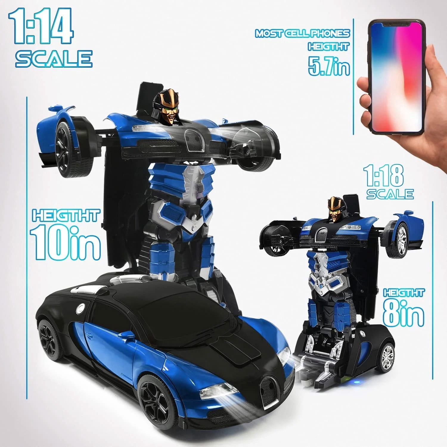Ficcug Remote Control Transforming Car Robot Toys,2.4GHz 1/14 Scale Transform RC Racing Cars Toys with Gesture Sensing / One Key Deformation / 360° Spins for Kids Boys Girls