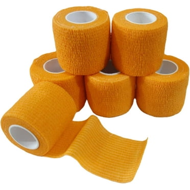 6 Pack 2" x 5 Yards Self Adhesive Bandage Wrap Breathable Cohesive Vet Wrap for Pets, Elastic Self-Adherent Tape for Sports, Wrist, Ankle (Orange)