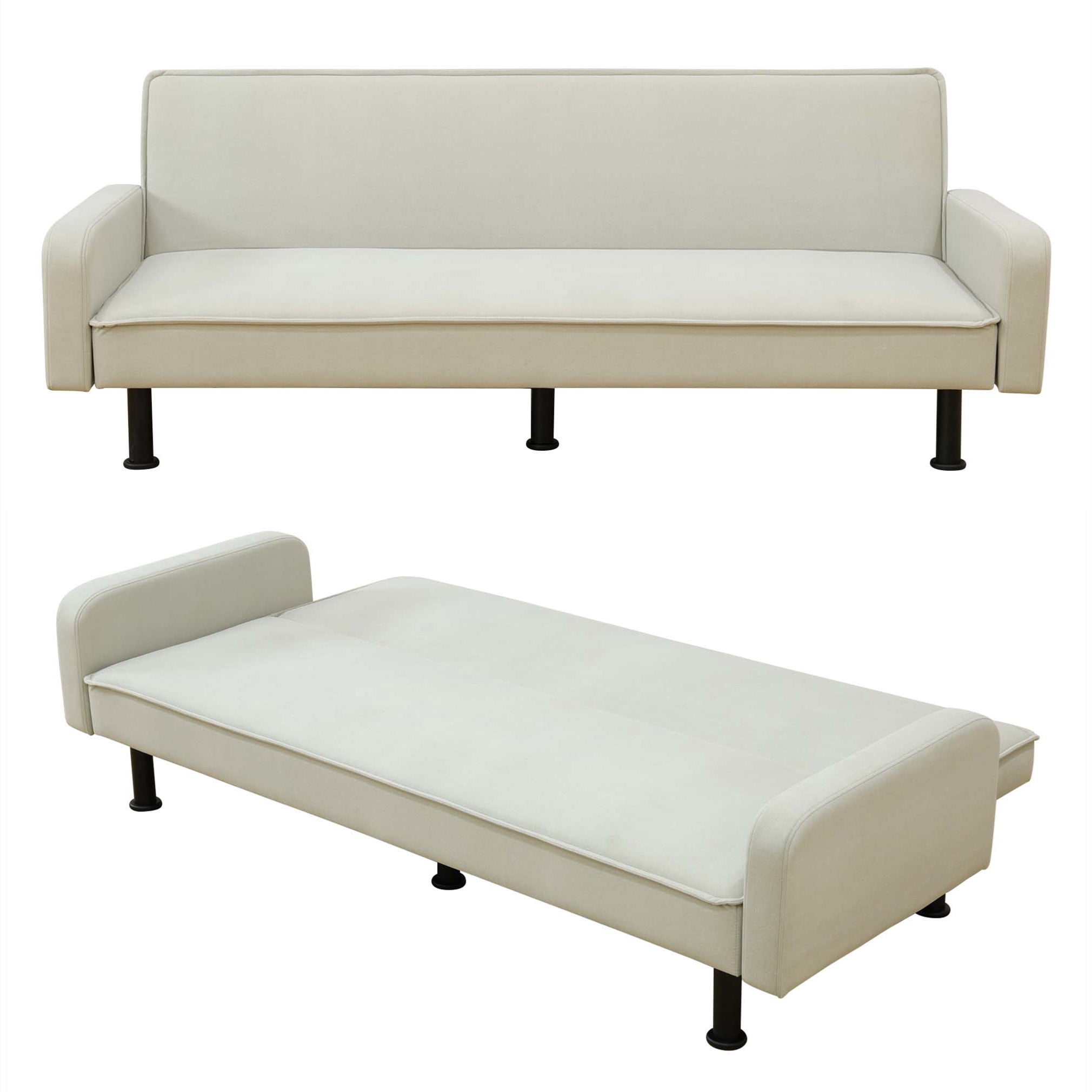 Aukfa 78" Square Arm Futon Sofa Bed Upholstered 3 Seat Couch for Home Office, Flannel, Light Gray