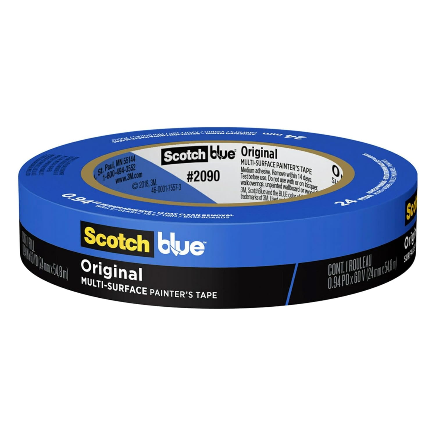 ScotchBlue Original Multi-Surface Painters Tape, 1 Inch Wide (0.94 in. x 60 Yds), 24 Rolls, Blue Paint Tape Protects Surfaces and Removes Easily, Masking Tape for Indoor and Outdoor Use (2090-24EC)