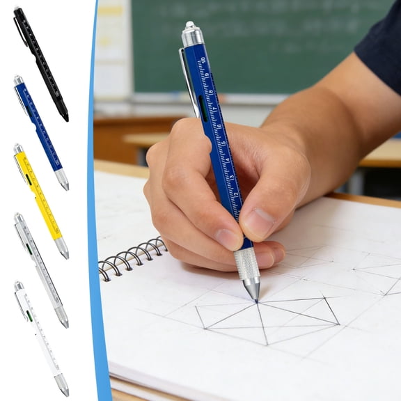 9-in-1 Multitool Pen with LED Flashlight - 15ml Ink Refillable Pen with Screwdriver, Level, Ruler & Bottle Opener, Cool Gadget Stocking Stuffer for Men Adults, for Outdoor Activities, 6.5in, E
