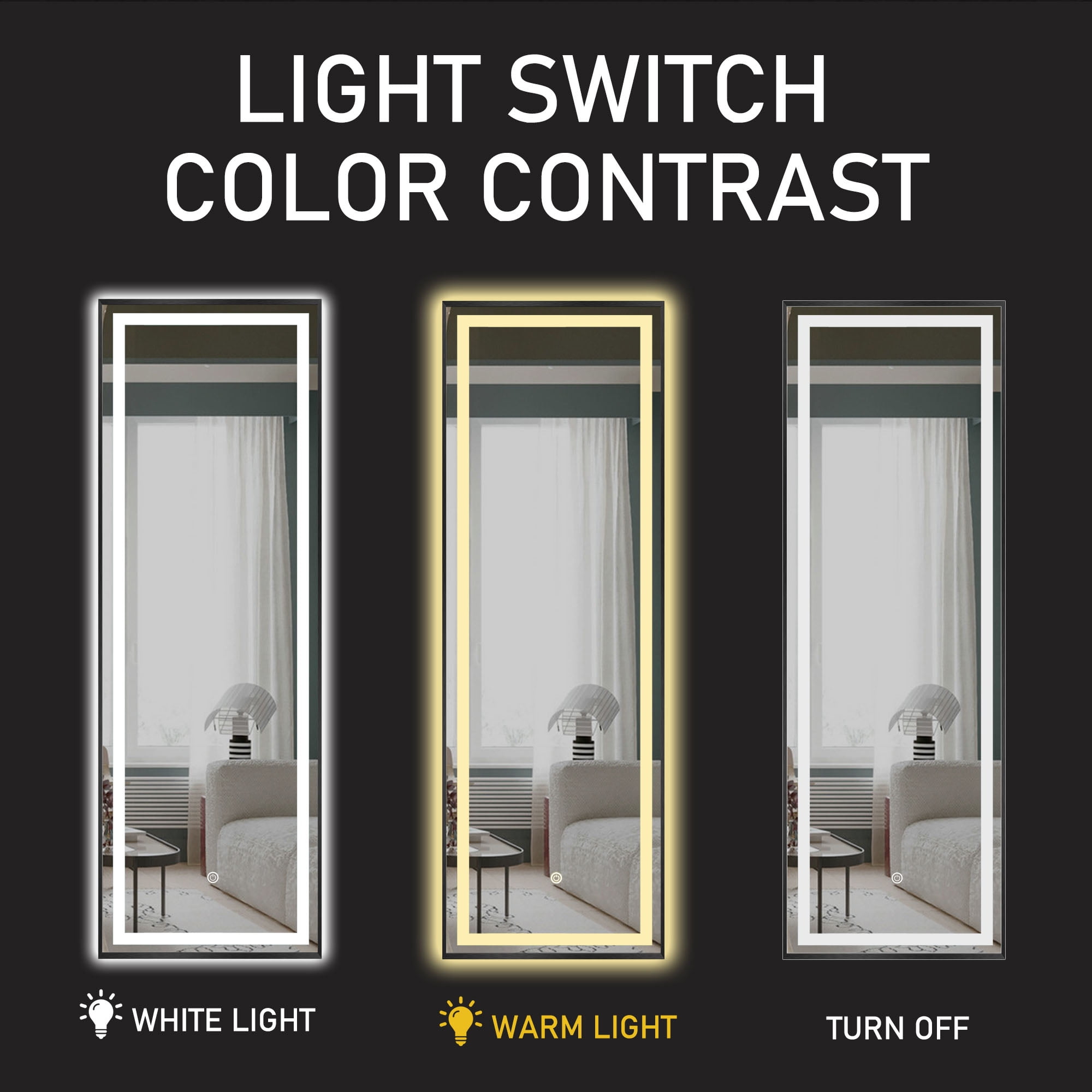 22 in x 65 in Black Modern LED Mirror