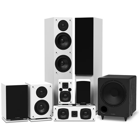 Fluance Elite Series Surround Sound Home Theater 7.1 Channel Speaker System including Floorstanding, Center Channel, Surround, Rear Surround Speakers, and a DB10 Subwoofer - White