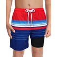 thumbnail image 1 of Bañador LUCOWEE para niños con rayas rojas y azul marino y pantalones cortos suaves, tallas 7-8, 1 of 9