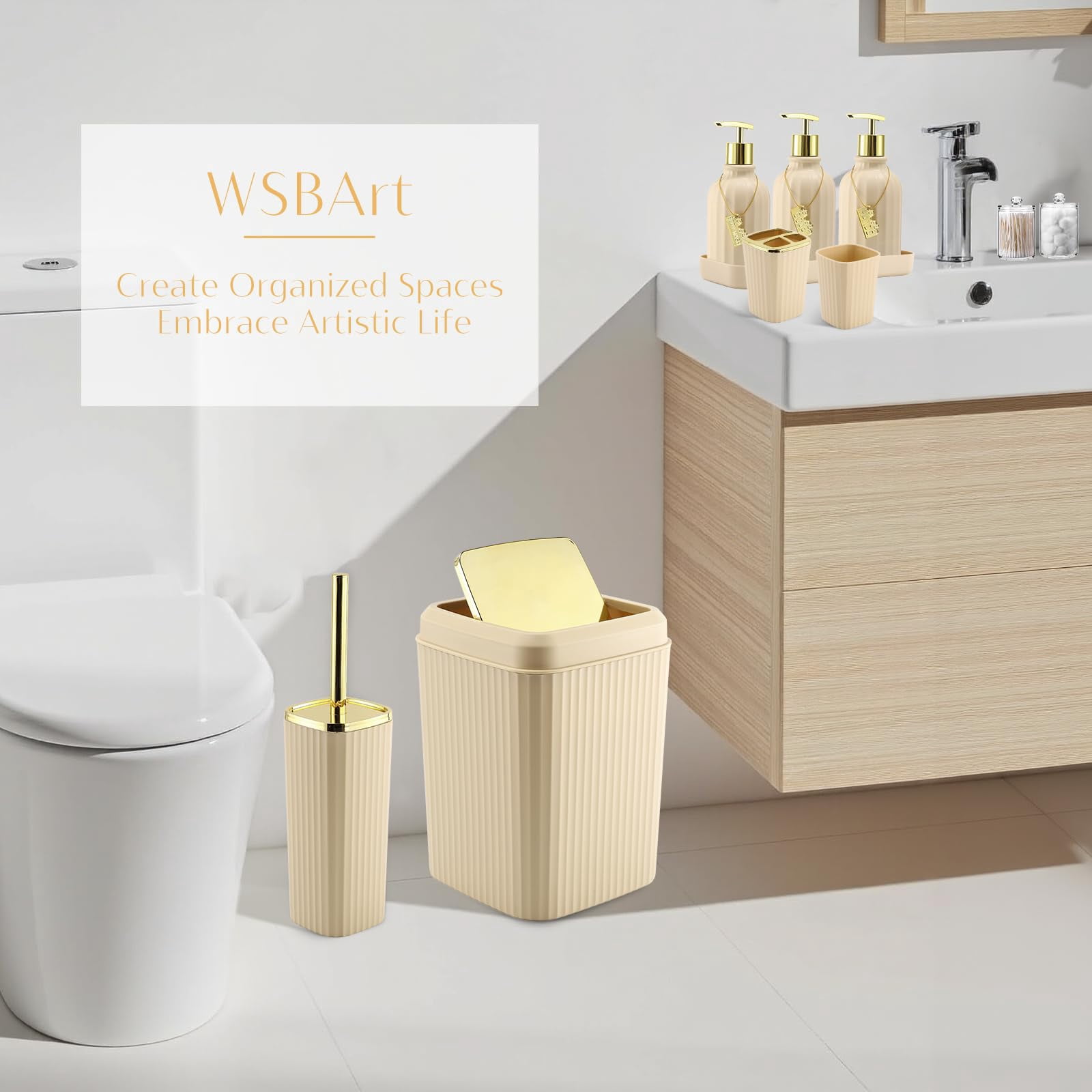 17PCS Bathroom Accessories Bathroom Set Black Bathroom Accessories,Toilet Brush, Trash Can, Qtip Holder Dispenser& 3PCS Soap Dispenser