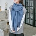thumbnail image 4 of Warm Long Scarves Winter Scarfs Pure Color Scarf Tassel - blue, 4 of 5