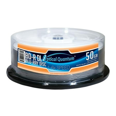 OPTICAL QUANTUM OQBDRDL06WIPH-25 50GB 6X BD-R DL WHITE INKJET HUB PRINTABLE 25-PK