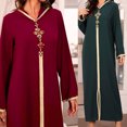 thumbnail image 1 of Neinkie Femmes à Manches Longues Ethnique Style Full Zip Musulmane Robes Abaya avec Hijabs, 1 of 7