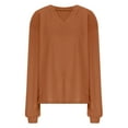 thumbnail image 7 of Women's Solid Color Waffle-Knit T-Shirt Casual Soft Long-Sleeve V-Neck Loose Shirt Top, 7 of 7