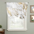 thumbnail image 2 of Gold White Marble Tie Up Curtain 63 Inches Long, Abstract Cracked Stone Texture Contemporary Balloon Style Kitchen Window Curtain Over Sink, Small Window Rod Pocket Curtain 46"x63", 2 of 9
