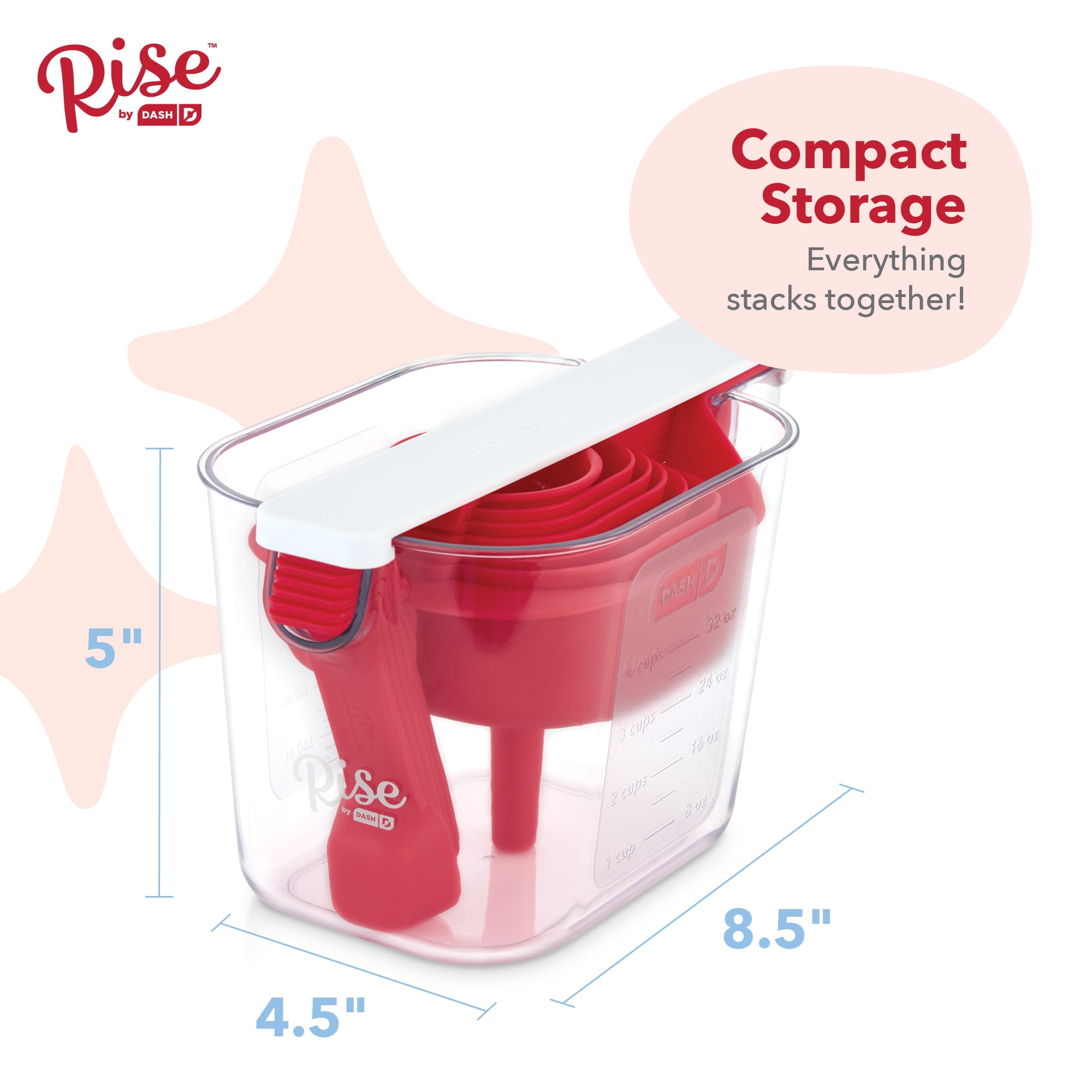 Measuring Cups Set of 4 Red Plastic With Stainless Steel Handles Kitchen  Cooking