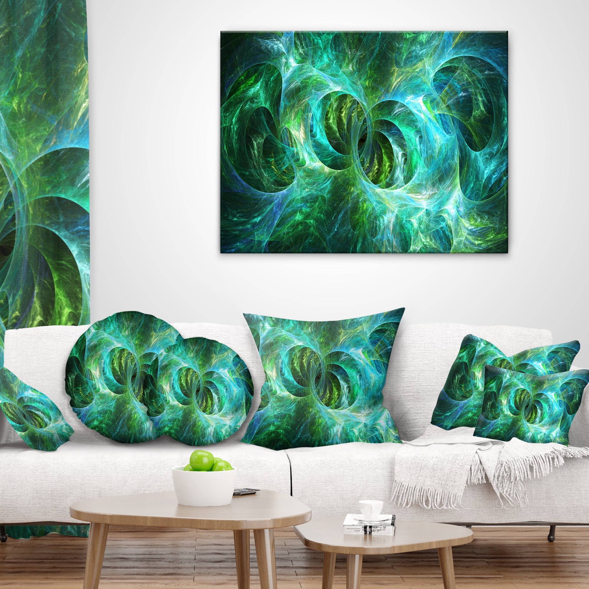 Designart Blue Fractal Ornamental Glass - Abstract Throw Pillow - 12x20