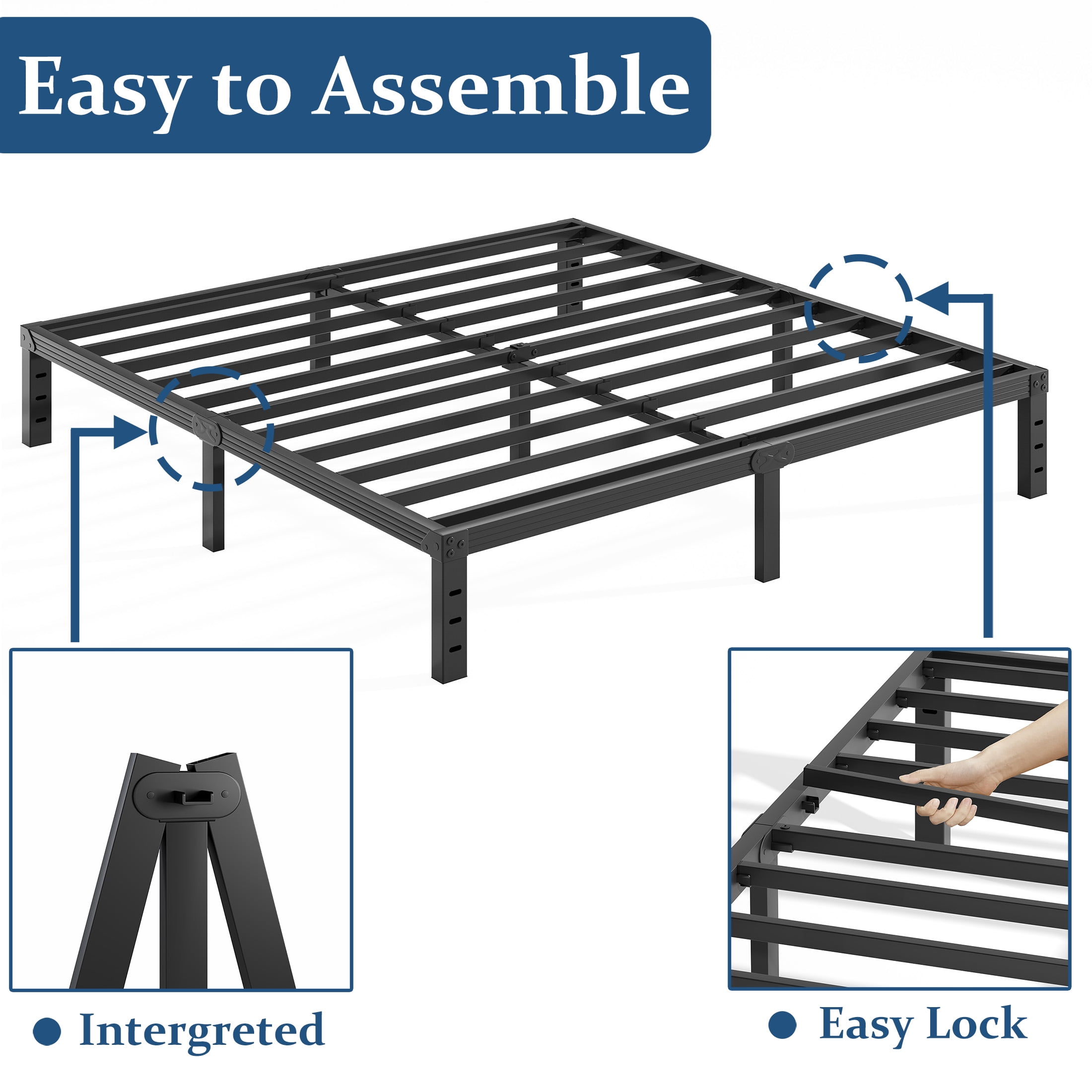 FSCHOS 14 Inch King Size Bed Frame, Heavy Duty Metal Platform, No Box Spring Needed, Easy Assembly, Black