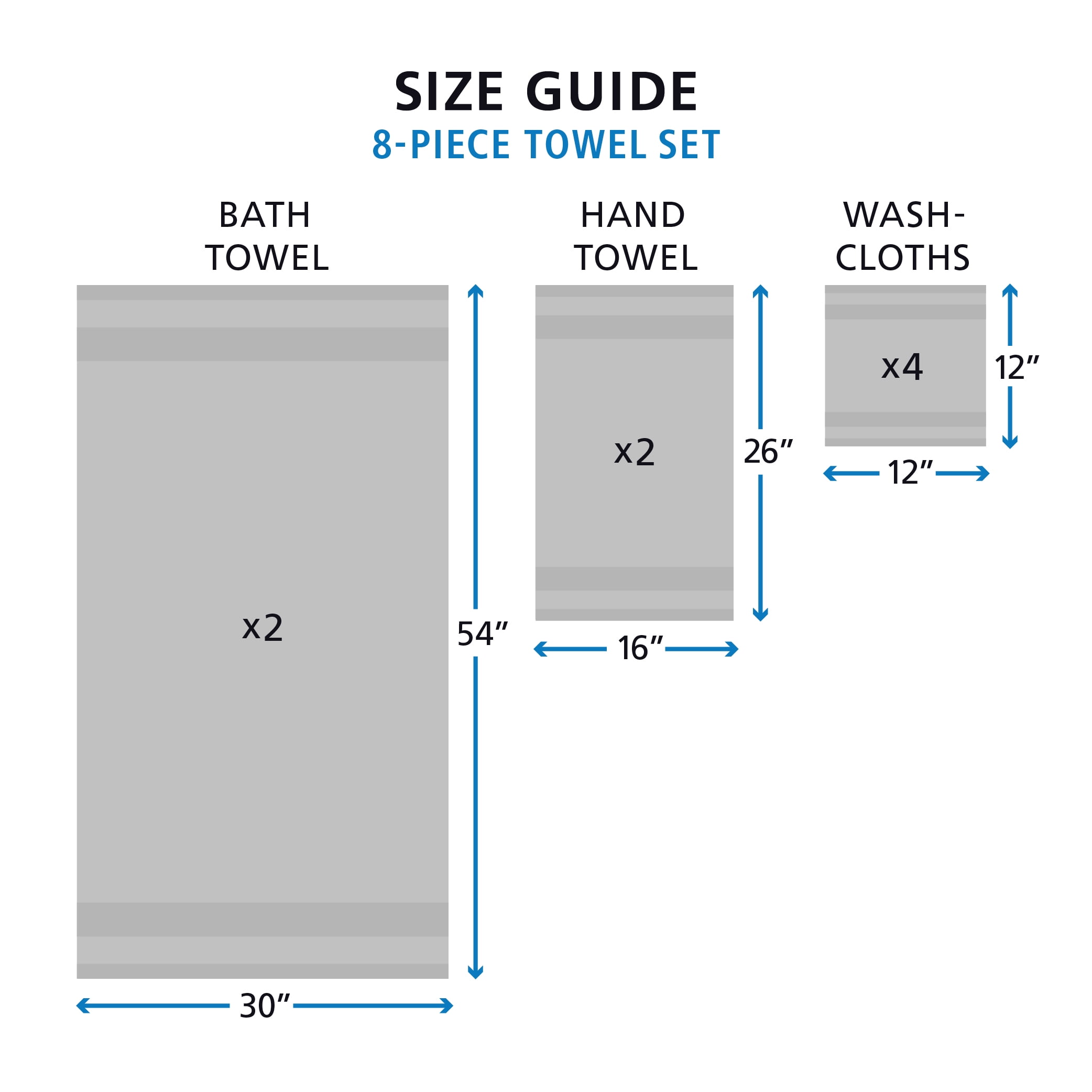 Mainstays Supersoft 100% Cotton 8-Piece Fade Resistant Towel Set, Soft Silver