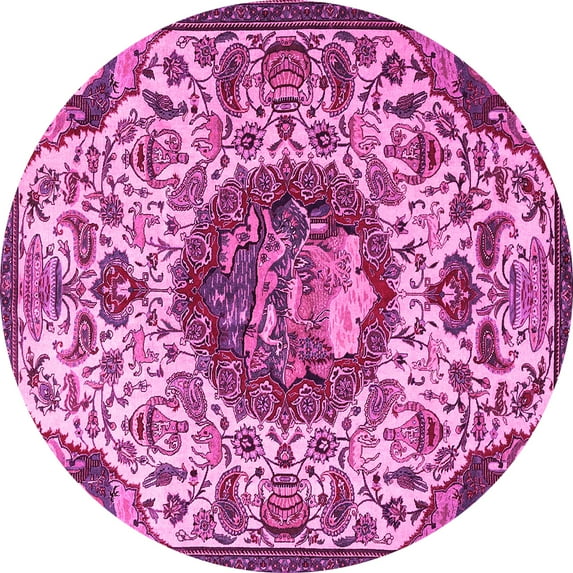 Ahgly Company Indoor Round Animal Pink Traditional Area Rugs, 7' Round